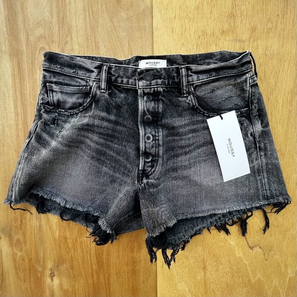 MOUSSY VINTAGE PERRYSBURG SHORTS WOMEN’S sz 30 High Rise Light Black Button NWT - Picture 1 of 14